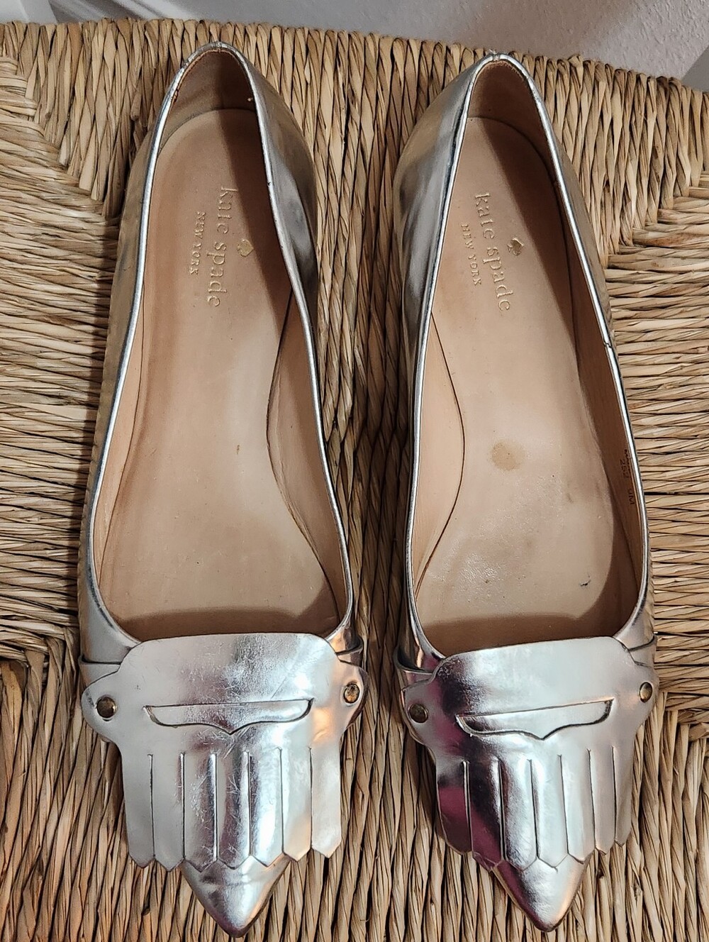 Kate Spade New York Galley Metallic Silver Pointed Kiltie Flats Size 9